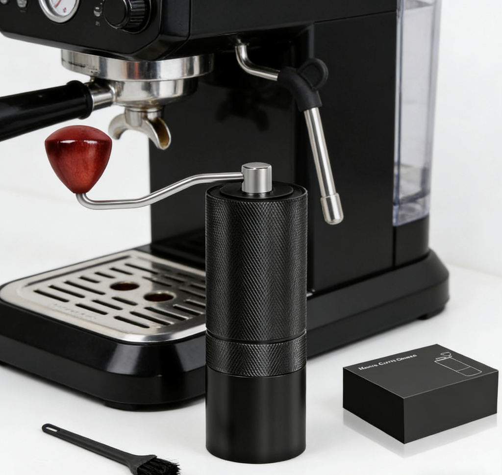 Premium VantaLio Manual Coffee Grinder - CNC Aluminum with Beech Wood Handle