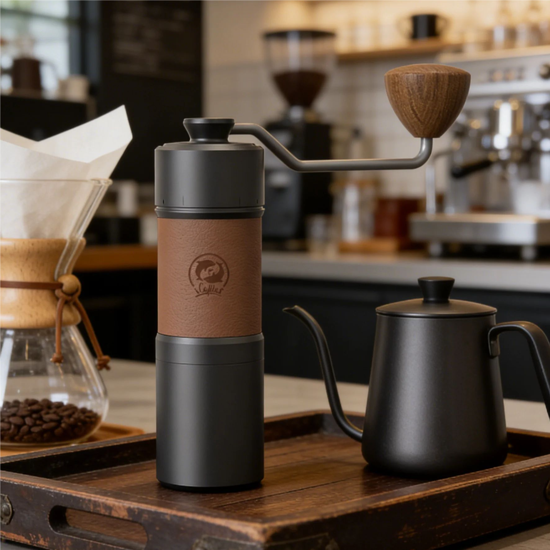 iCafilas Portable Manual Coffee Grinder • Titanium Plated Burr 420 Stainless Steel