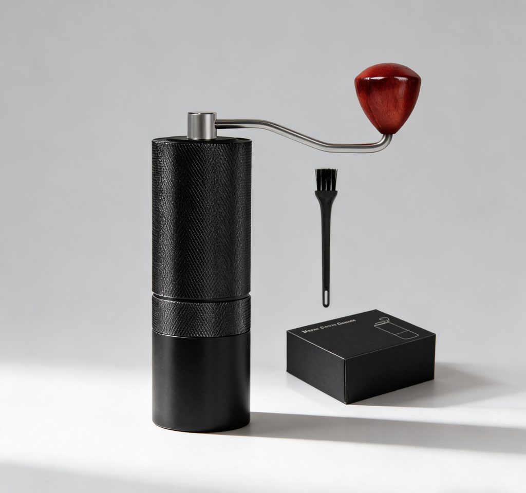 Premium VantaLio Manual Coffee Grinder - CNC Aluminum with Beech Wood Handle