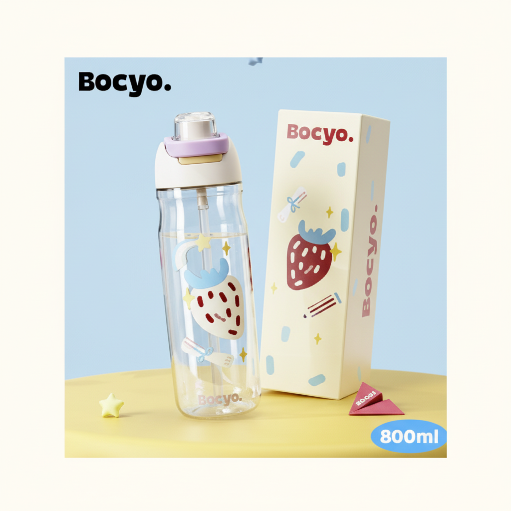 Vantalio Cute Straw Cup 800ml – Cream Strawberry Letter variant